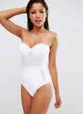 Dolce Liberta White sheer mesh cheeky cupped bra push up metal bandeau strappless swimsuit one-piece tankini monokini bathing suit