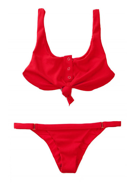Dolce Liberta Red front tied cheeky thong sexy sport metal bandeau branlette bikini two pieces